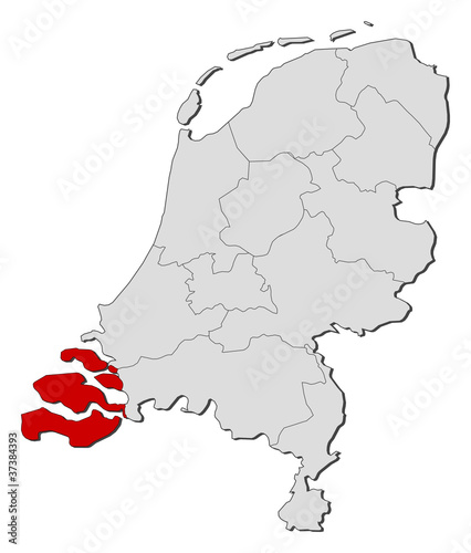 Map of Netherlands, Zeeland highlighted
