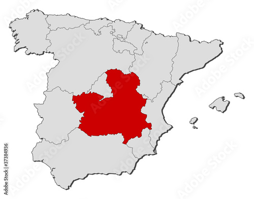 Map of Spain  Castile-La Mancha highlighted