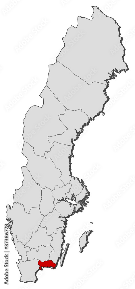 Map of Sweden, Blekinge County highlighted