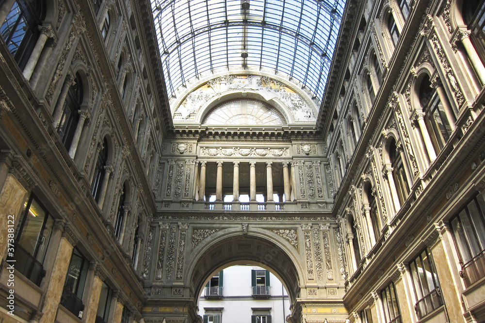 Gallery Umberto in Naples, Italy. Detail of the glass roof