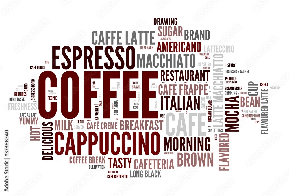 Obraz premium Coffee concept in word tag cloud on white background