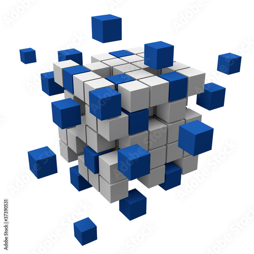 3D-Struktur aus blauen und weissen Blocks