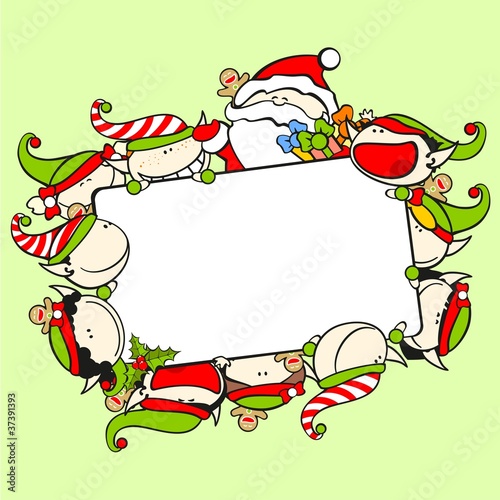 Christmas frame with Santa Claus and elves