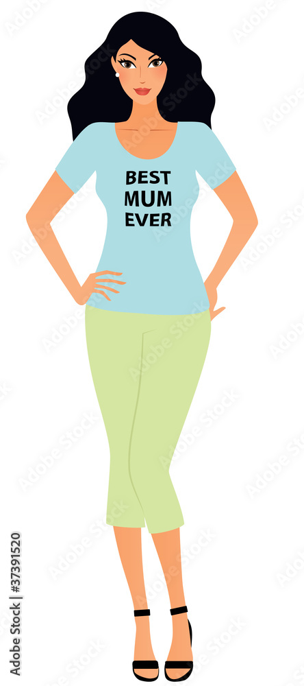 Attractive woman wearing the best mum ever t-shirt Attractive woman wearing the best mum ever t-shirt
