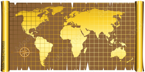 Golden Map on Parchment Scroll