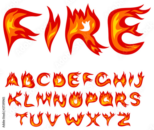 Vector red flame alphabet on a white background