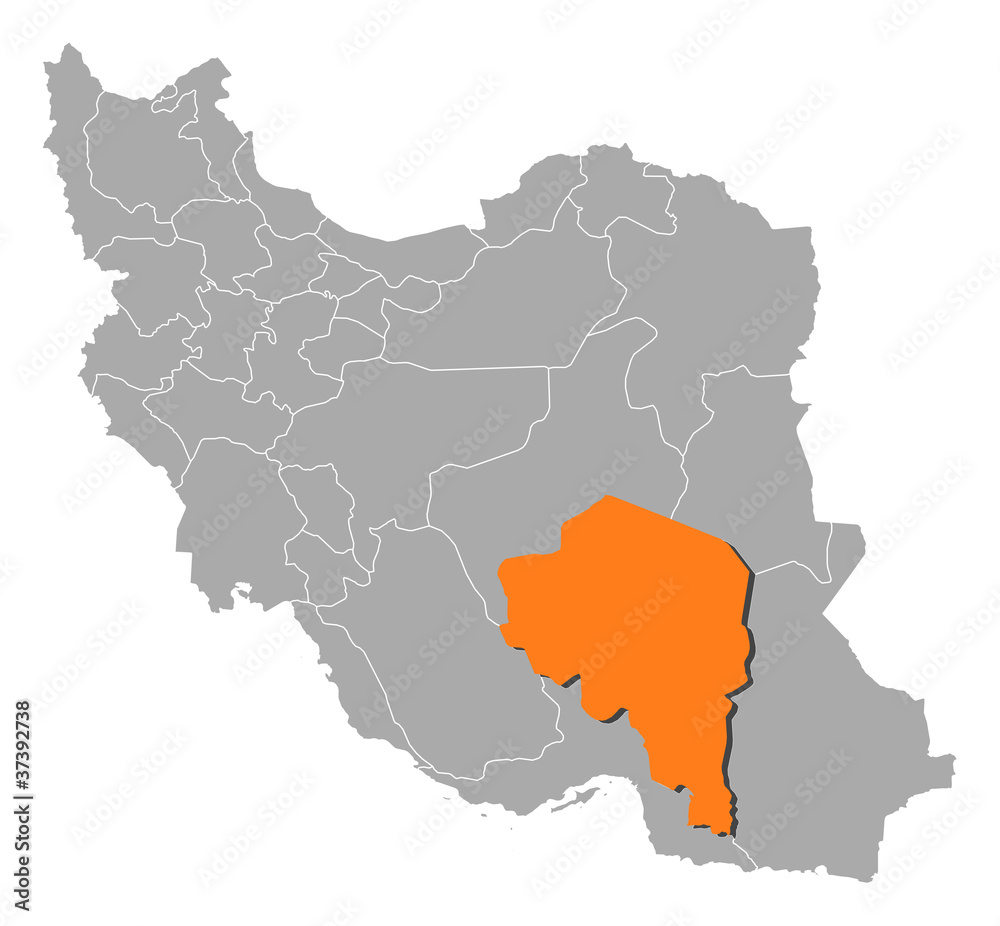 Map of Iran, Kerman highlighted