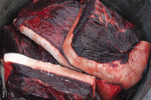 Raw whale meat and blubber