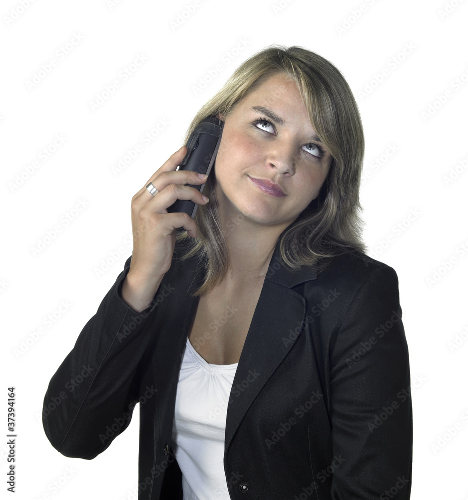 irritated business girl and mobile phone irritated business girl and mobile phone