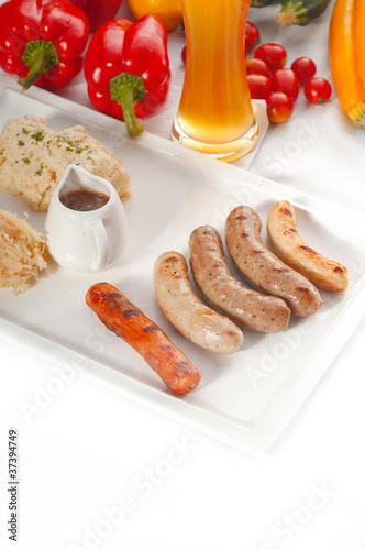 selection of all main type of german wurstel saussages photo