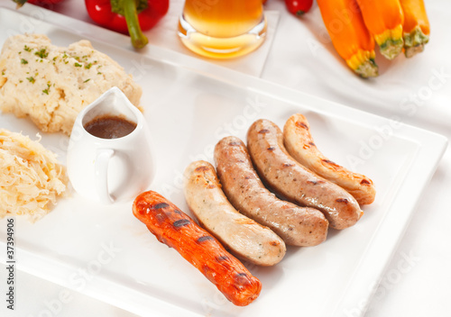 selection of all main type of german wurstel saussages photo