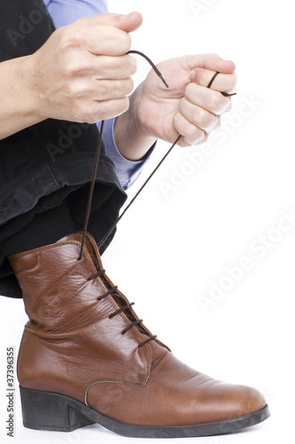 tying shoes