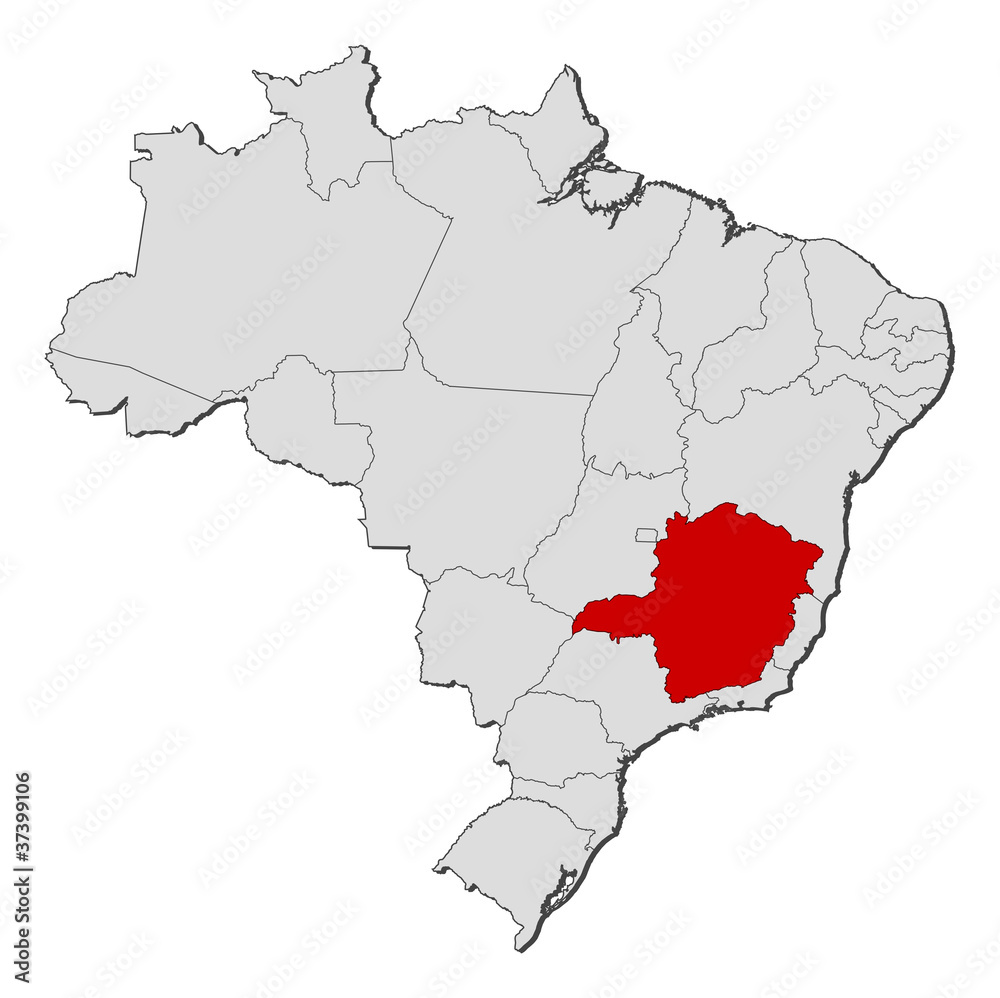Map of Brazil, Minas Gerais highlighted