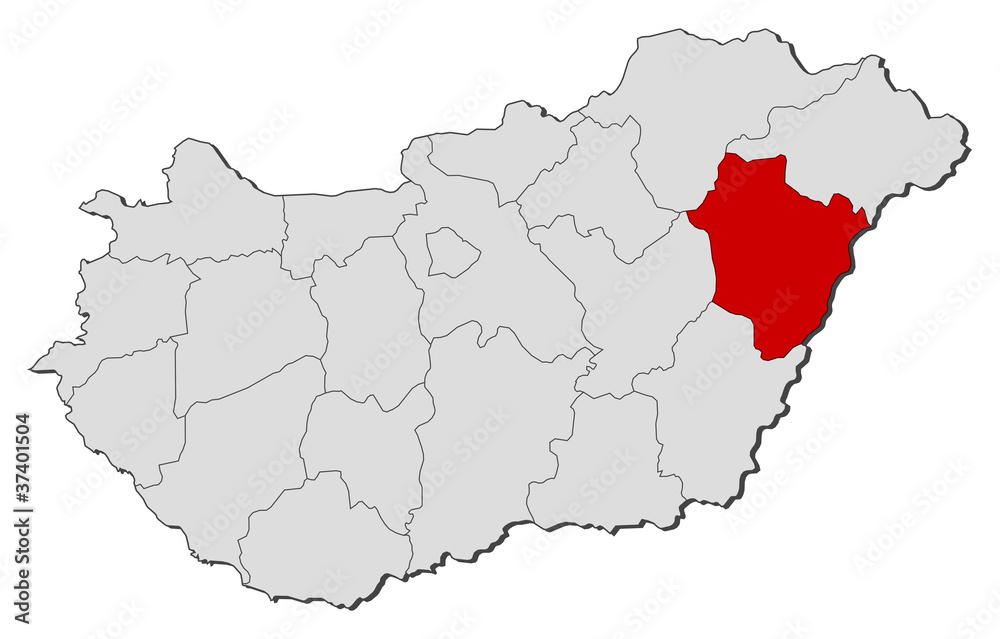Map of Hungary, Hajdú-Bihar highlighted Map of Hungary, Hajdú-Bihar highlighted