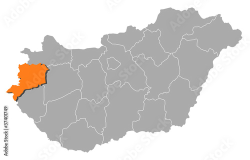 Map of Hungary, Vas highlighted