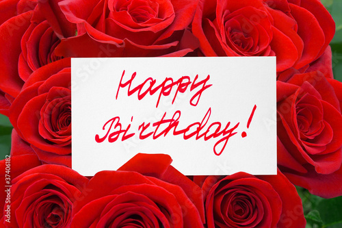 Canvas Print Roses and card Happy birthday