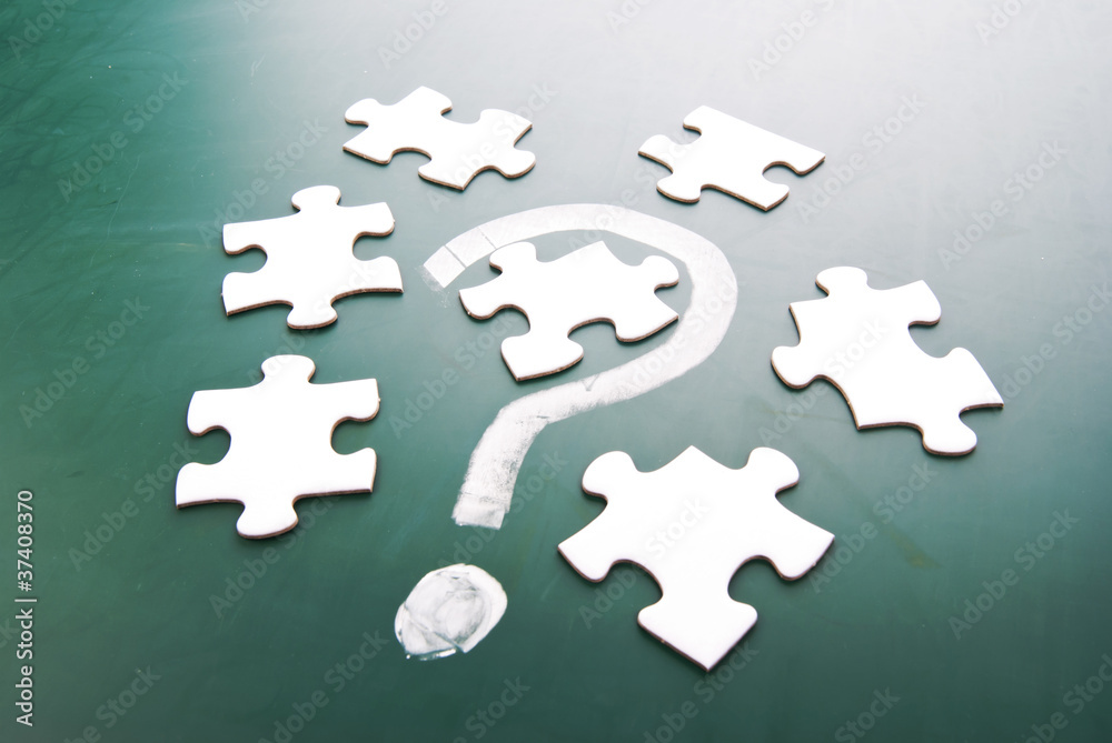Question mark and puzzle pieces Question mark and puzzle pieces