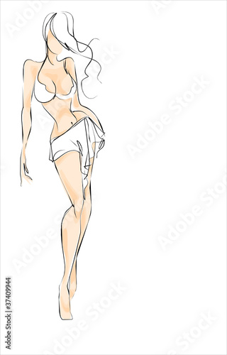 VECTOR Background with the beautiful young   woman in bikini