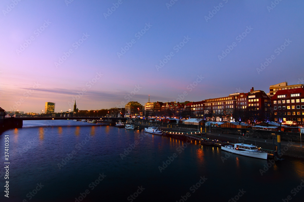 Weser river in Bremen by night
