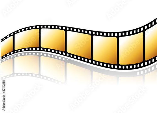 Golden film strip with reflection.