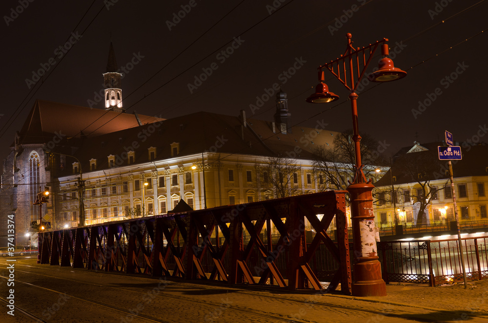 Obraz premium Ostrow Tumski in Wroclaw, at night, Poland.