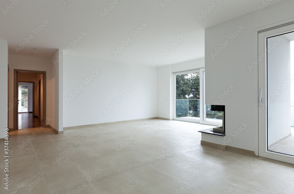 Obraz premium sala ,oderna con camino vuota