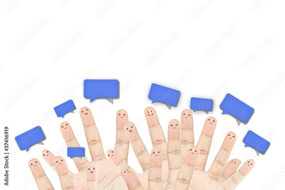 Happy group of finger faces as social network Happy group of finger faces as social network