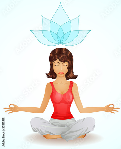 Beautiful brunette girl in meditation position