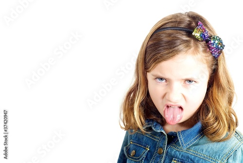 Grumpy girl on white background