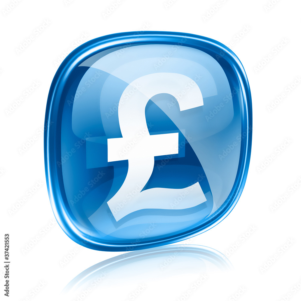 Pound icon blue glass, isolated on white background Pound icon blue glass, isolated on white background