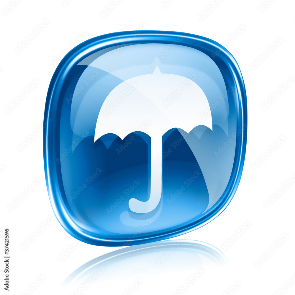 Umbrella icon blue glass, isolated on white background Umbrella icon blue glass, isolated on white background