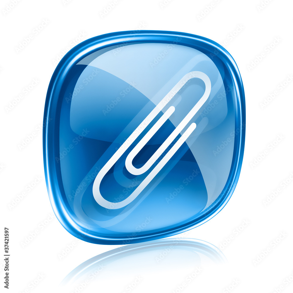 Paperclip icon blue glass, isolated on white background Paperclip icon blue glass, isolated on white background
