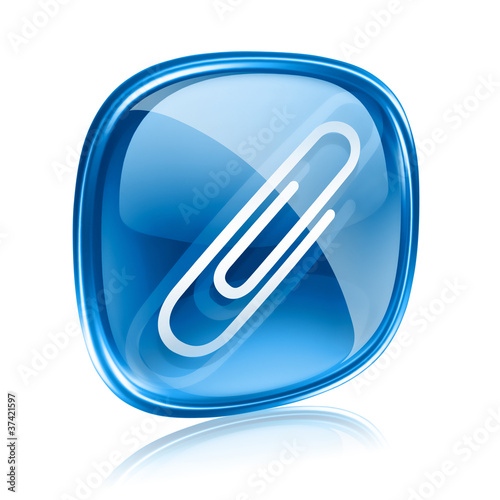 Free Download Paperclip icon blue glass, isolated on white background - GFXLoad