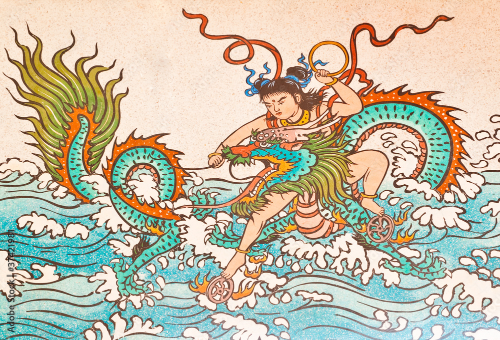 Art Chinese style painting on the wall in temple,Thailand.Genera Art Chinese style painting on the wall in temple,Thailand.Genera