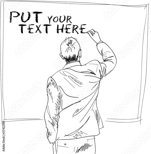 male writing something on board. Vector illustration