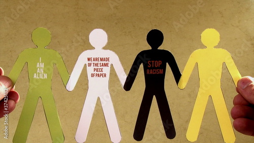 Stop racism. Black and white (green! and yellow)
