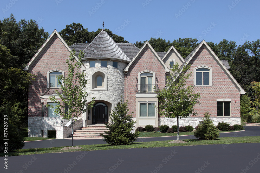 Brick home with turret Brick home with turret