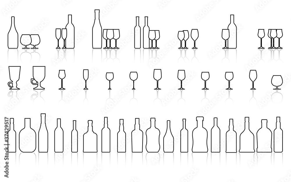 glass and bottle set, vector