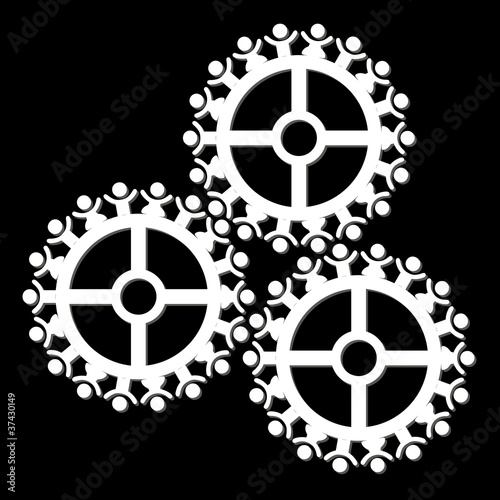 peoples gears turn in unison, symbolizing teamwork and synergy