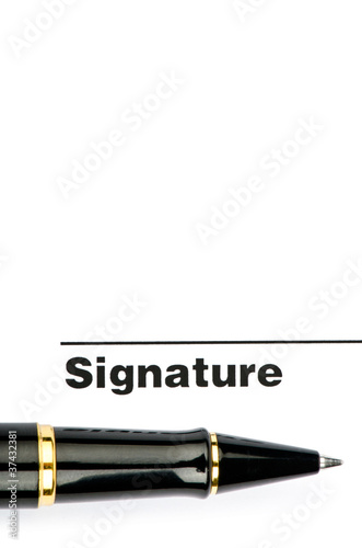 Pen and signature isolated on white