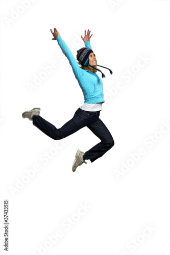 Junge Frau springt vor Freude © Bernd Leitner