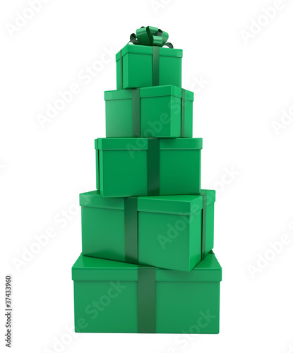 Heap of gifts of green color