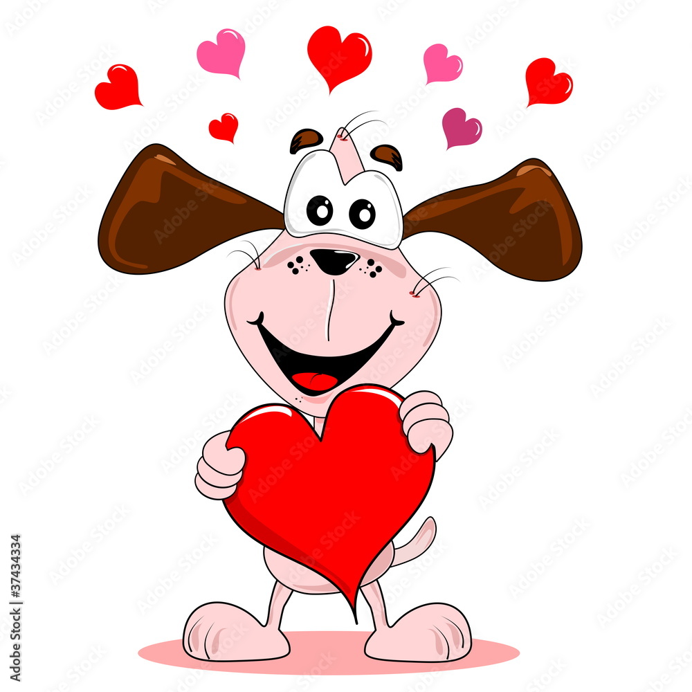 Φωτογραφία Cartoon dog holding a large red love heart