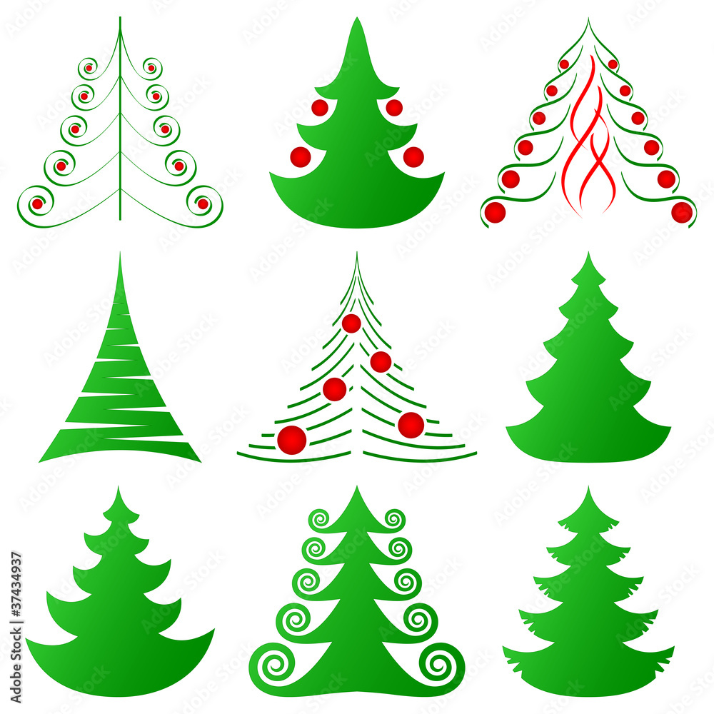 symbolic Christmas trees and decorated ones