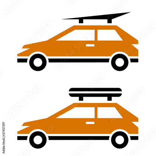 vector car with luggage roof rack icon