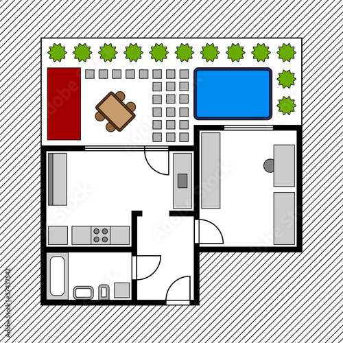 vector house floor plan with garden