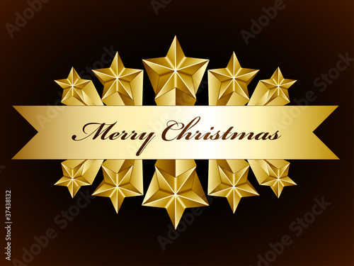 vector golden merry christmas stars label