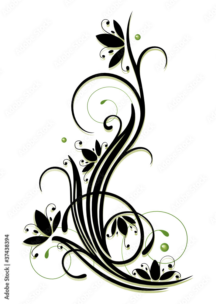 Ranke, flora, Blumen, Blüten, filigran, schwarz. grün Ranke, flora, Blumen, Blüten, filigran, schwarz. grün