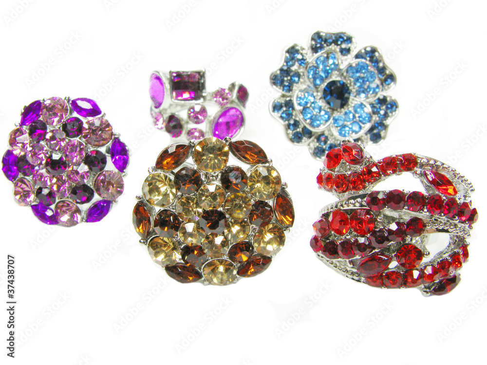 group of jewelry ring with bright crystals group of jewelry ring with bright crystals
