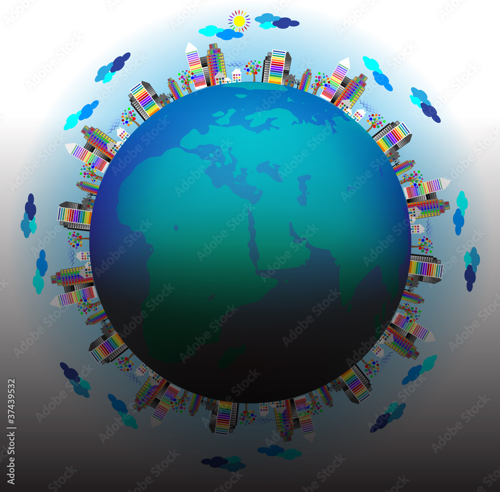 earth globe with city scape - environmental concept, vector earth globe with city scape - environmental concept, vector